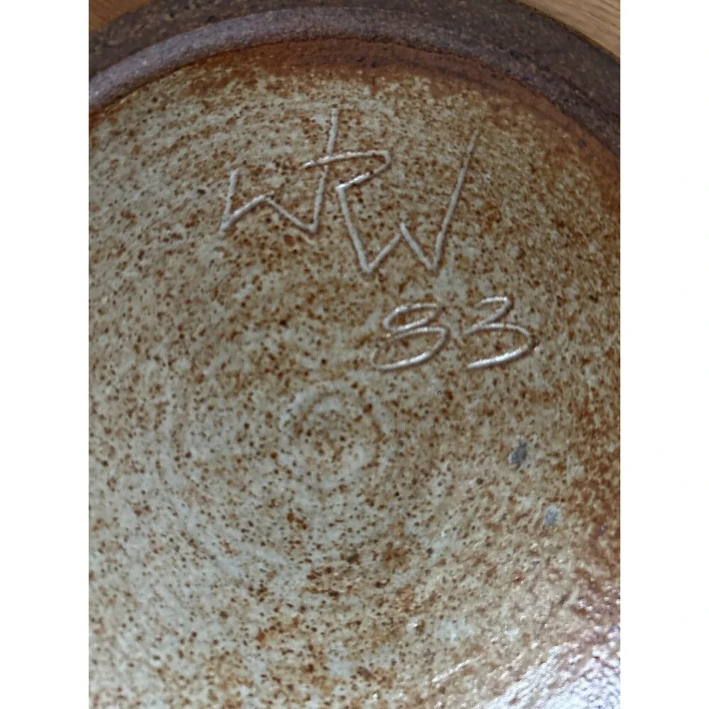 Signed WRW ’83 Studio Art Pottery Stoneware Bowl, Hand-Thrown, Floral/Sunburst